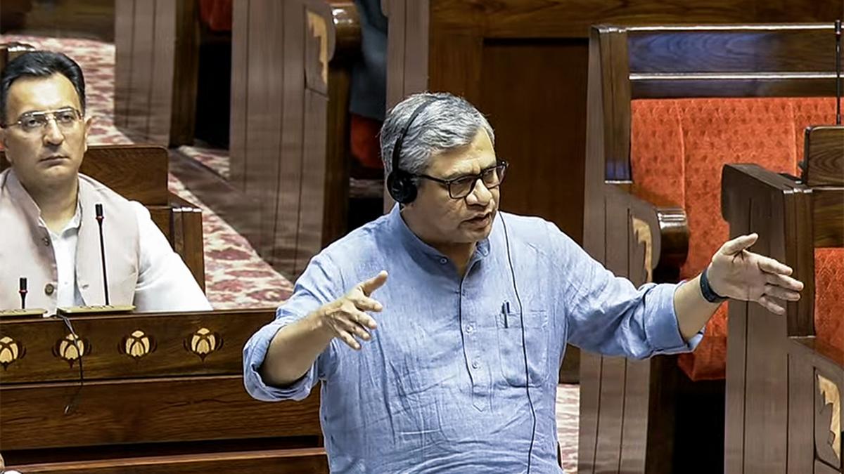 Union Railway Minister Ashwini Vaishnaw speaks in the Rajya Sabha during the Monsoon Session of Parliament, in New Delhi on August 2, 2024