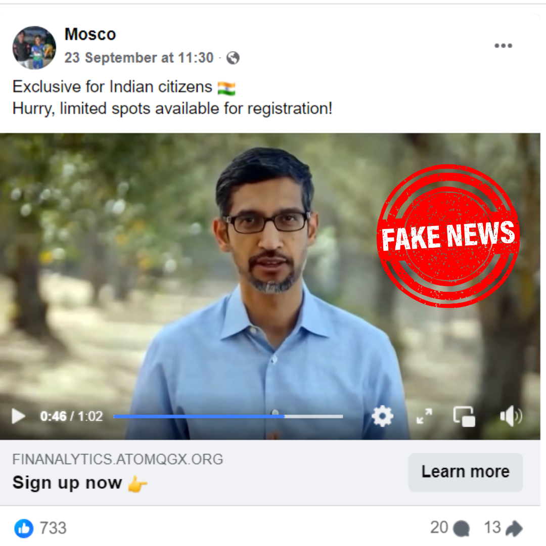 FACT CHECK: Fake Video of Sundar Pichai Endorsing Platform