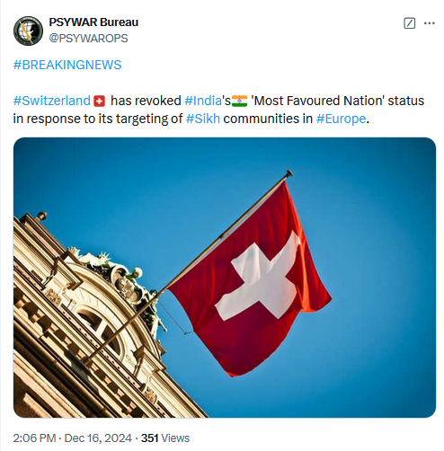 Fact Check: Switzerland Revoked India’s MFN Status