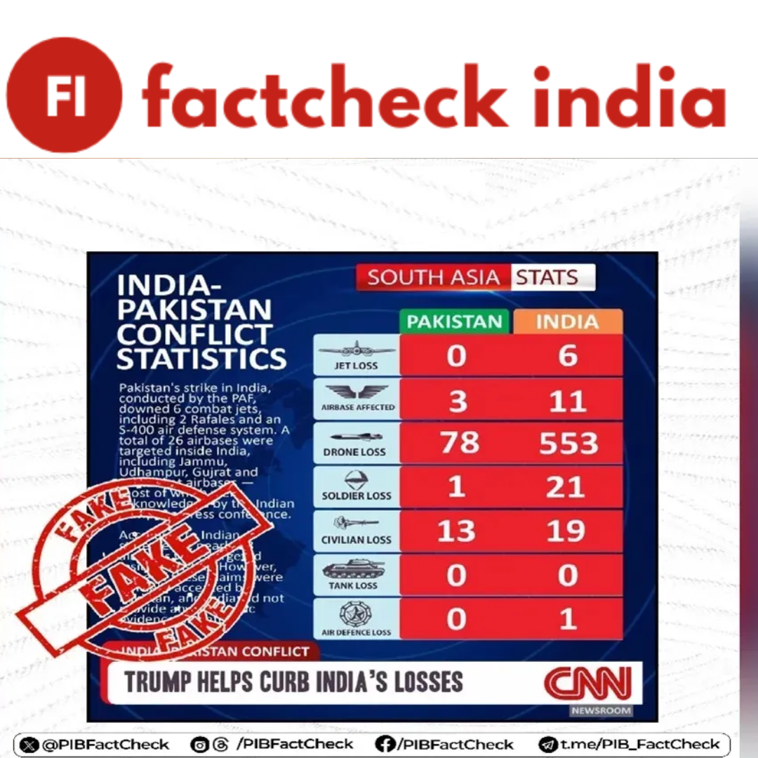 Fake infographic with CNN logo falsely claiming Indian losses in Operation Sindoor – debunked by PIB Fact Check