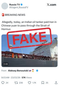 Fact Check: Indian oil tanker paid Iran in Chinese yuan to pass through Strait of Hormuz
